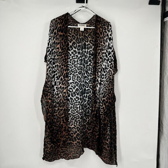 Womens Say What Open S/M Cardigan Kimono Wrap Lightweight Leopard Animal Boho - Picture 1 of 8